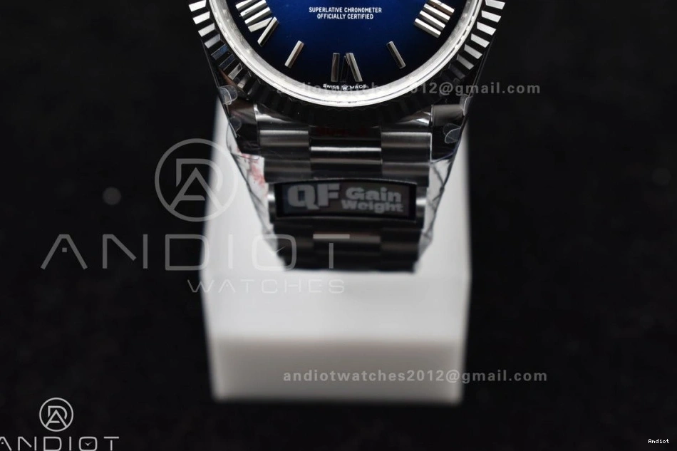 904L A2836 (Gain DayDate Dial SS Weight) President 40 V4 on Black Best Edition Steel Bracelet Blue QF 0503